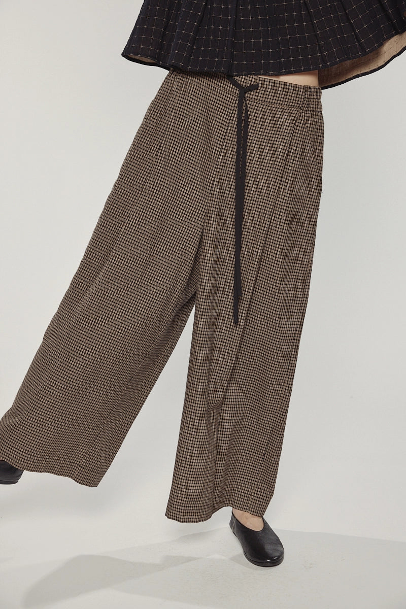 Wide Leg Straight Pants - Checkered