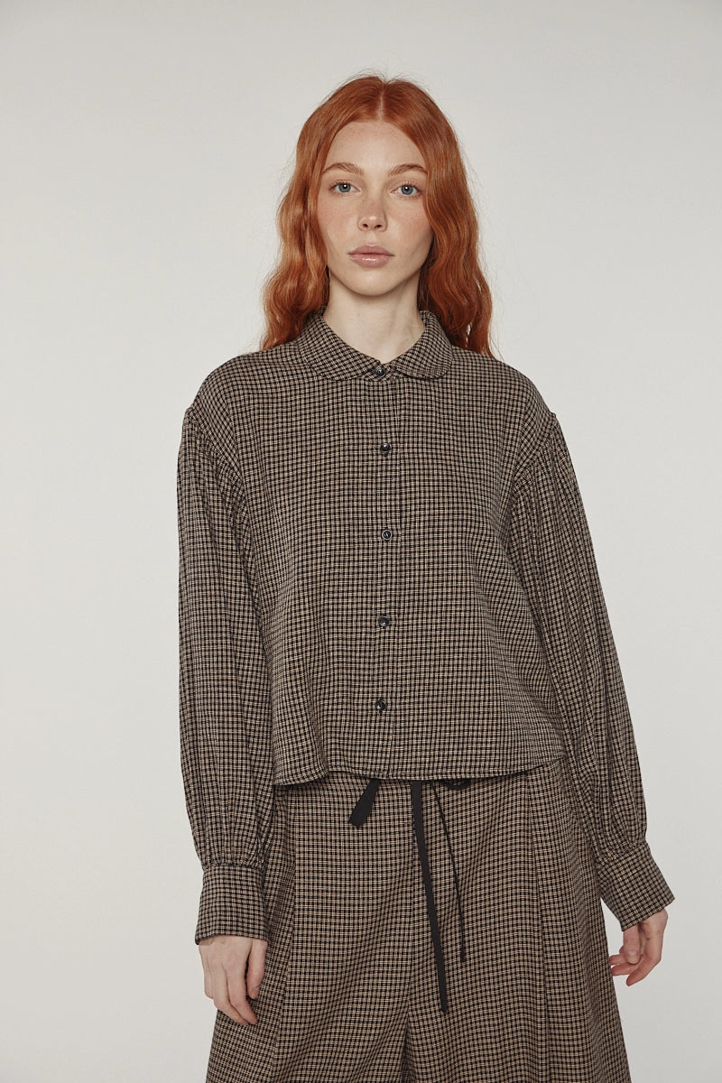 Checkered Volume Sleeve Blouse