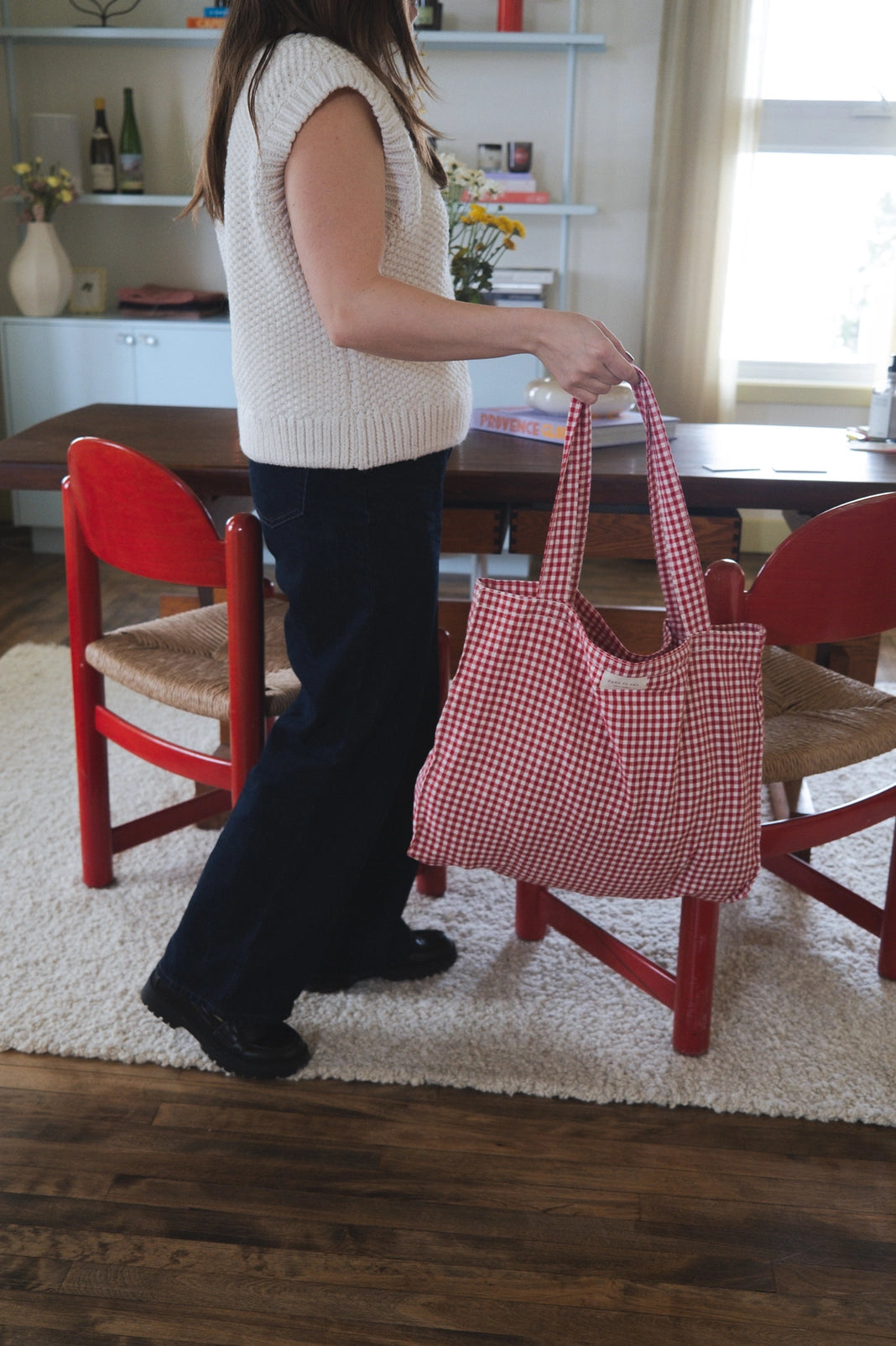Organic Cotton Gingham Tote - Red