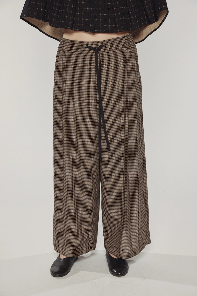 Wide Leg Straight Pants - Checkered