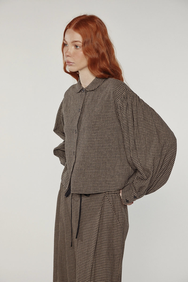 Checkered Volume Sleeve Blouse
