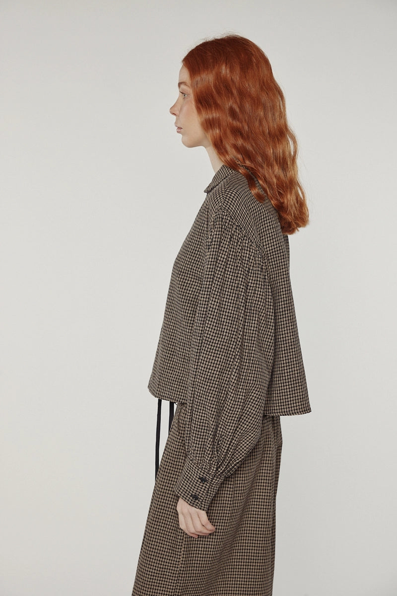 Checkered Volume Sleeve Blouse