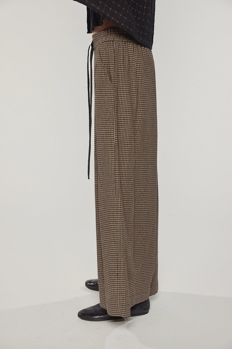 Wide Leg Straight Pants - Checkered