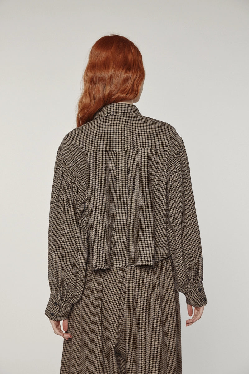 Checkered Volume Sleeve Blouse