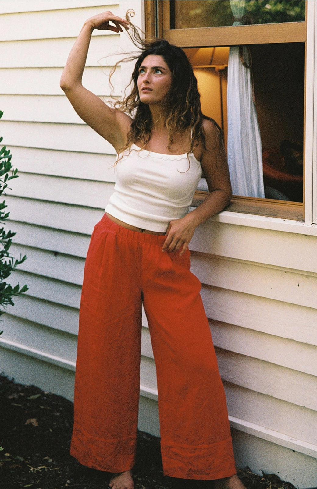 Linen Simple Pant - Cherry