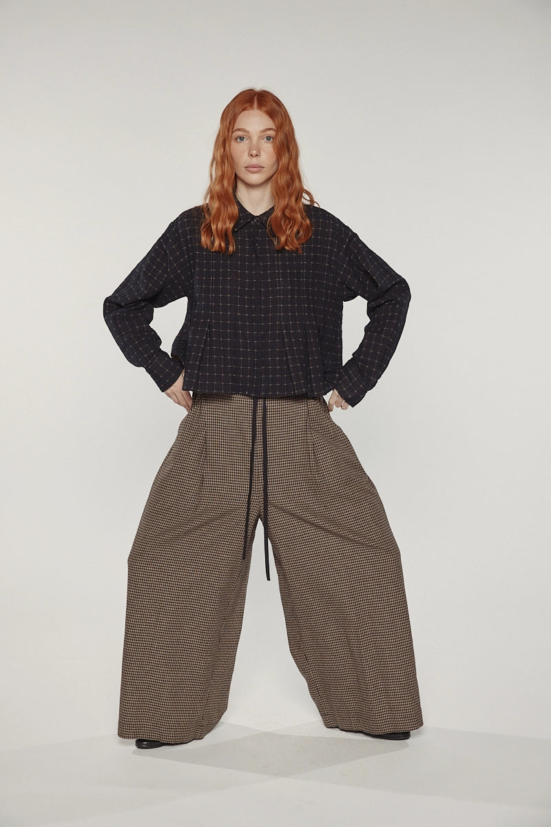 Wide Leg Straight Pants - Checkered