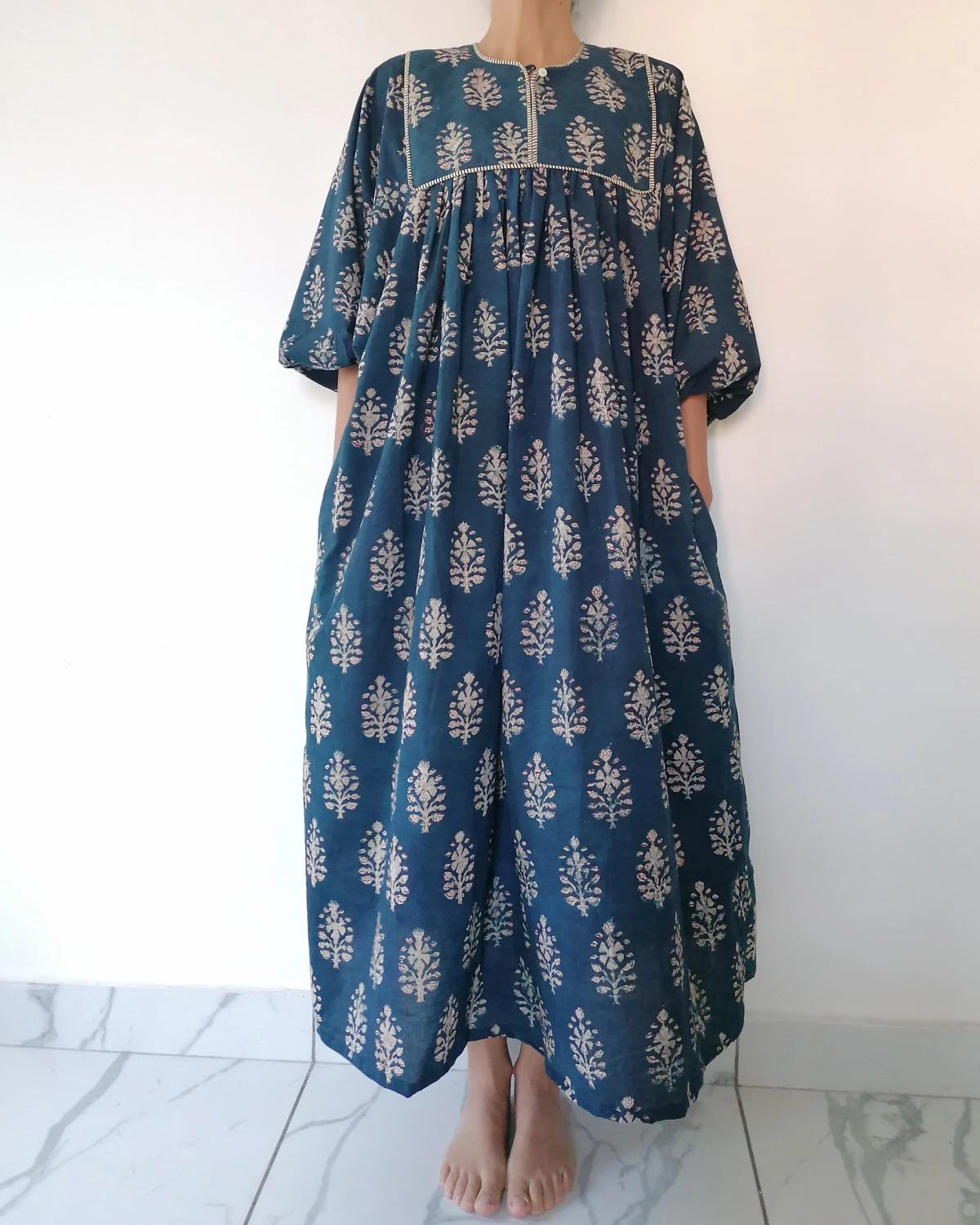 Organic Cotton Indigo Blockprint Dress