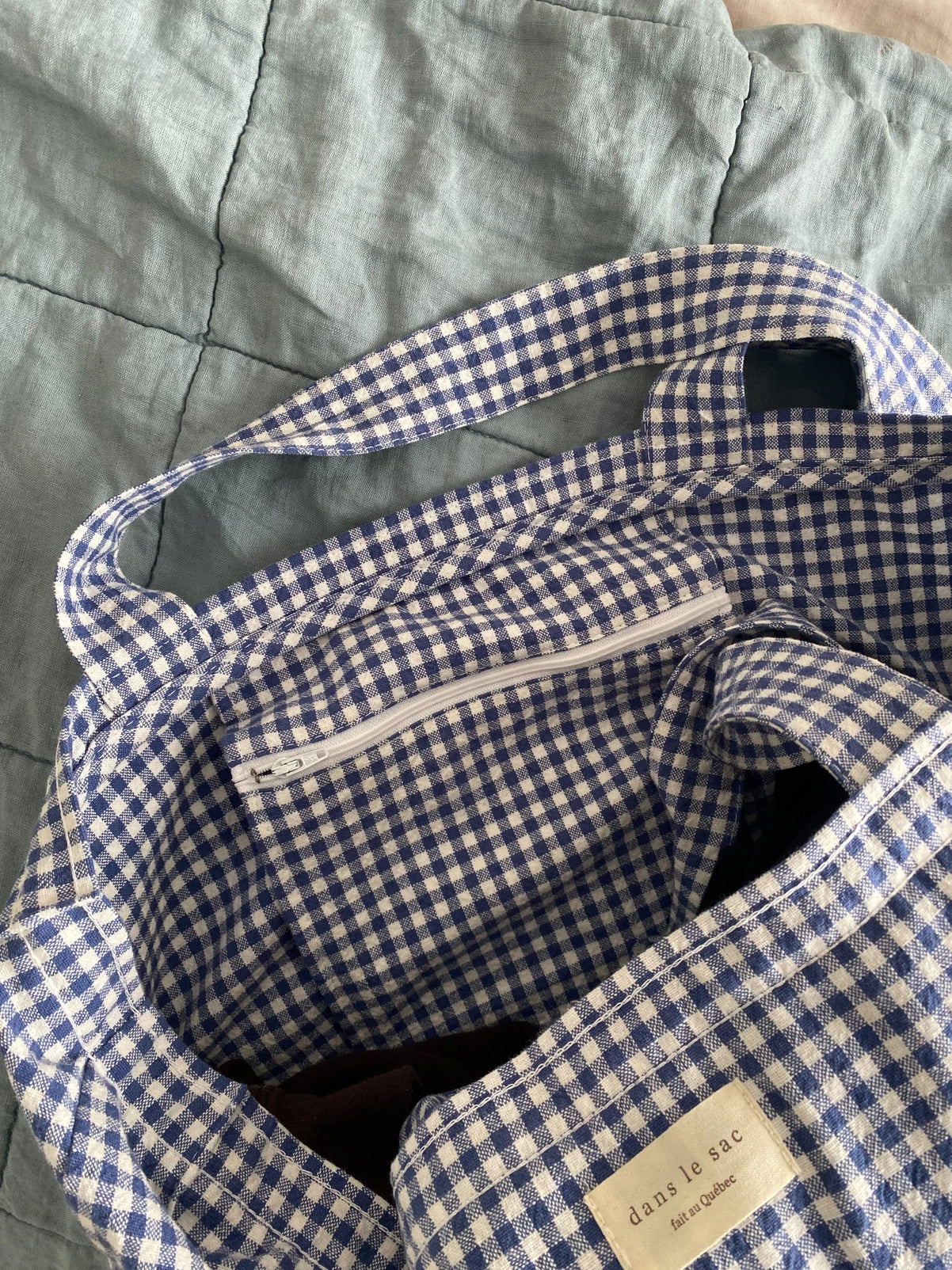 Organic Cotton Gingham Tote - Navy