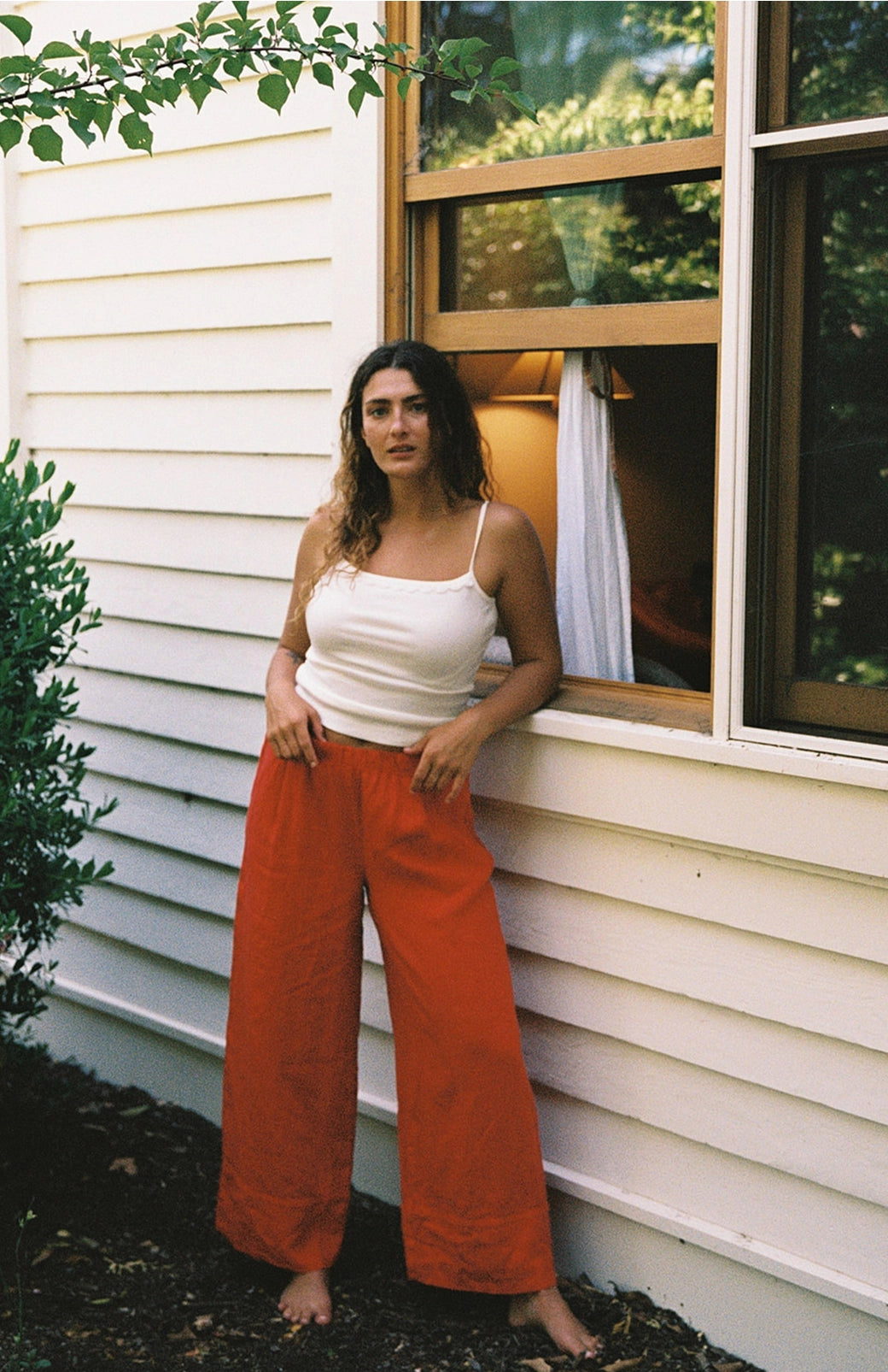 Linen Simple Pant - Cherry