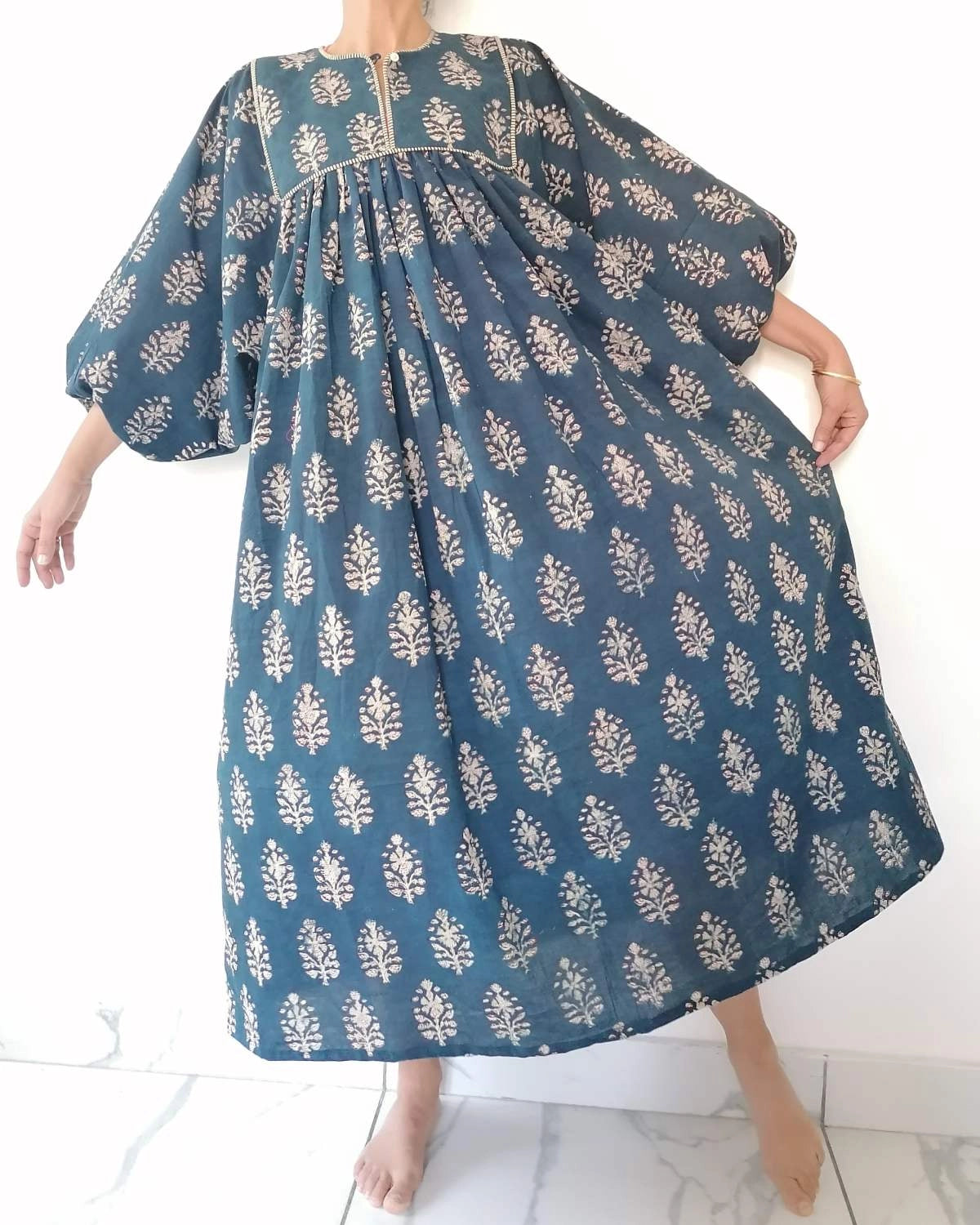 Organic Cotton Indigo Blockprint Dress