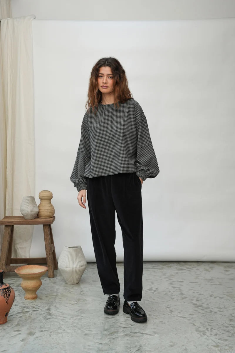 Recycled Cotton Blouse | Grey Gingham