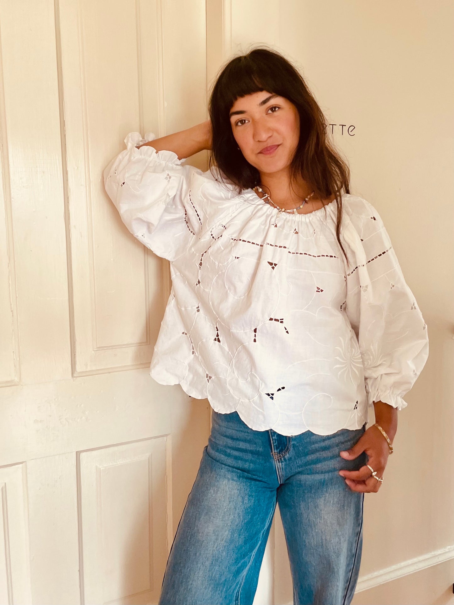 Linen Patchwork Top - Cutwork White