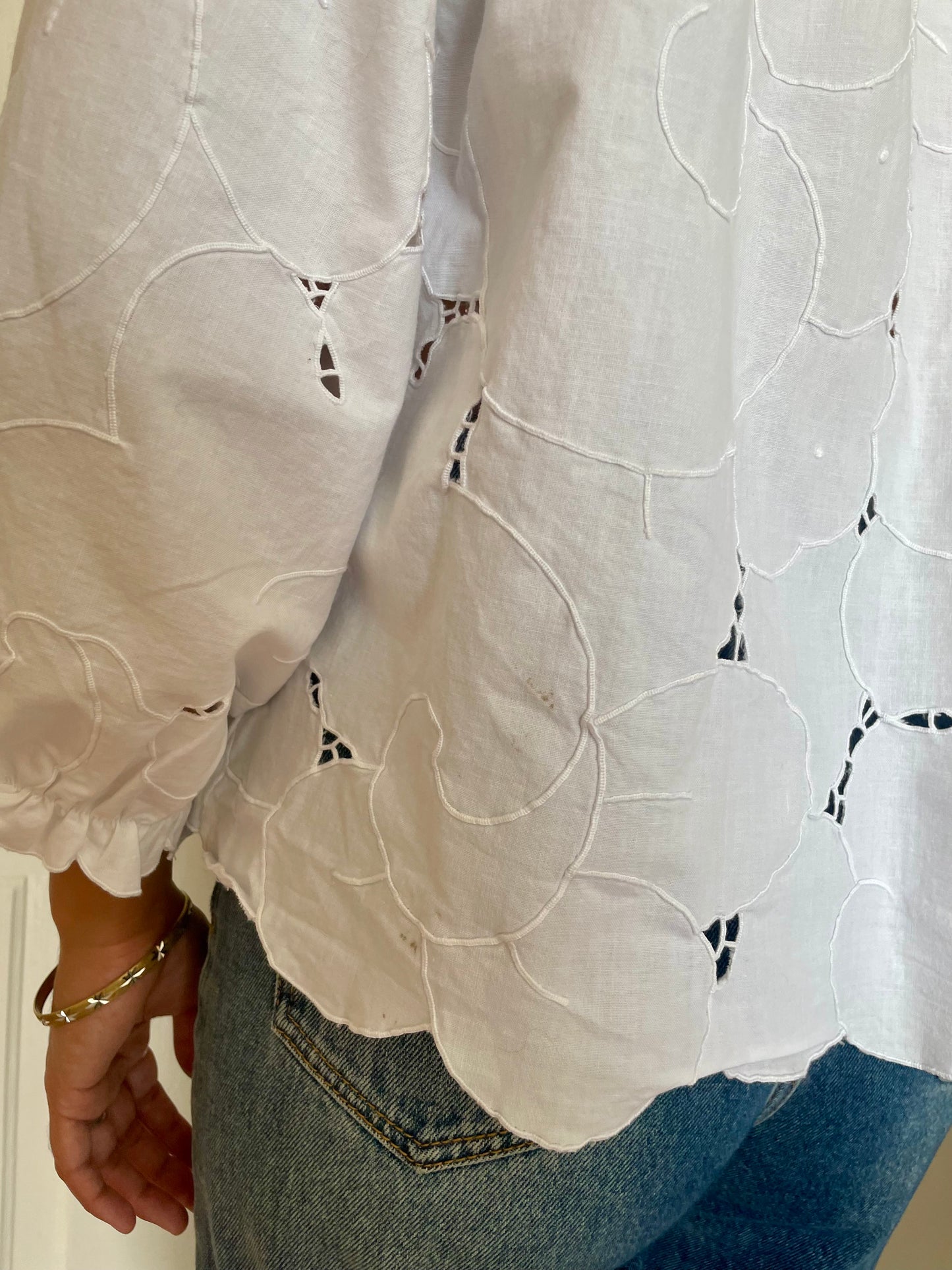 Linen Patchwork Top - Cutwork White