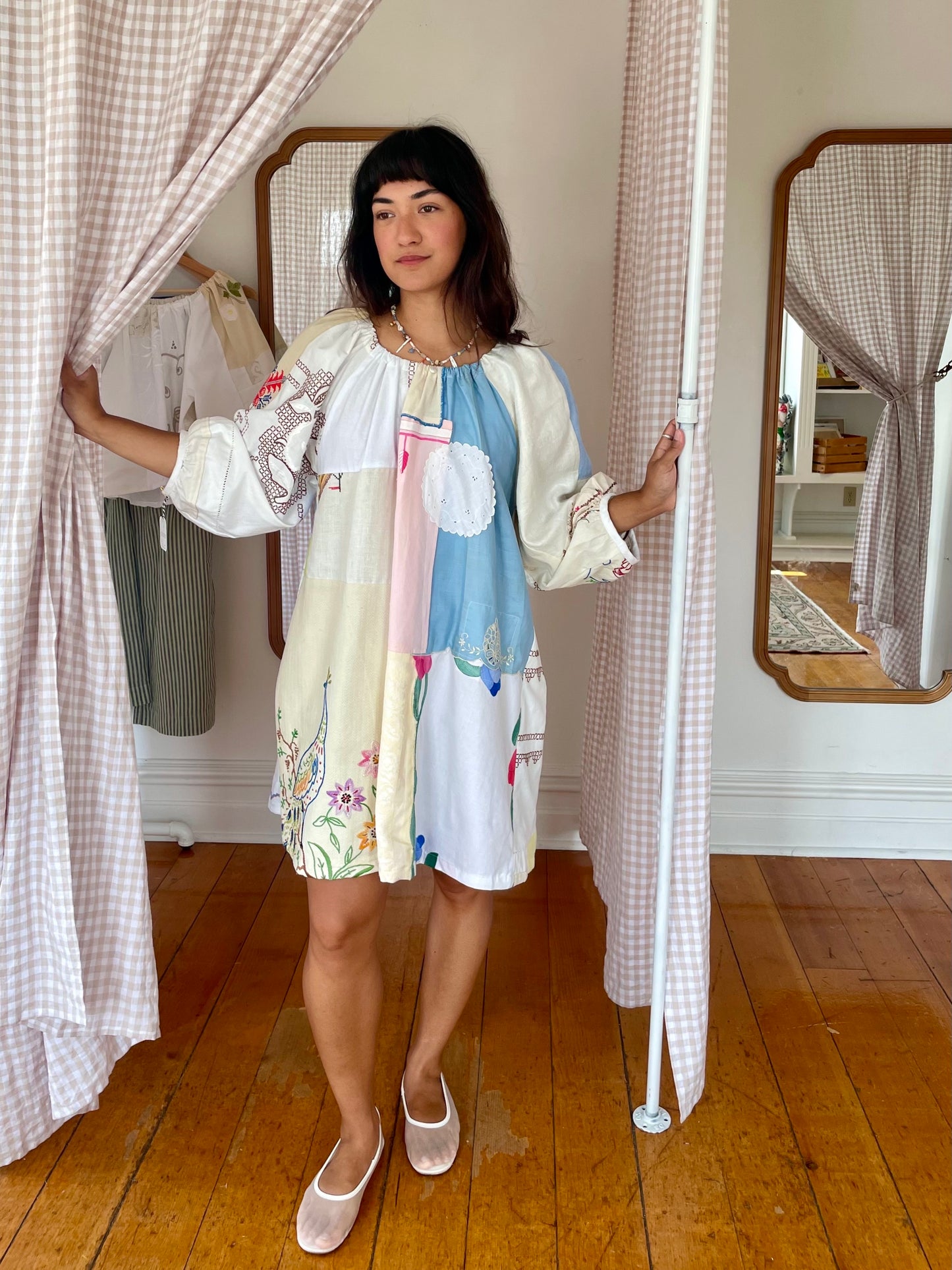 Linen Patchwork Dress - Peacock