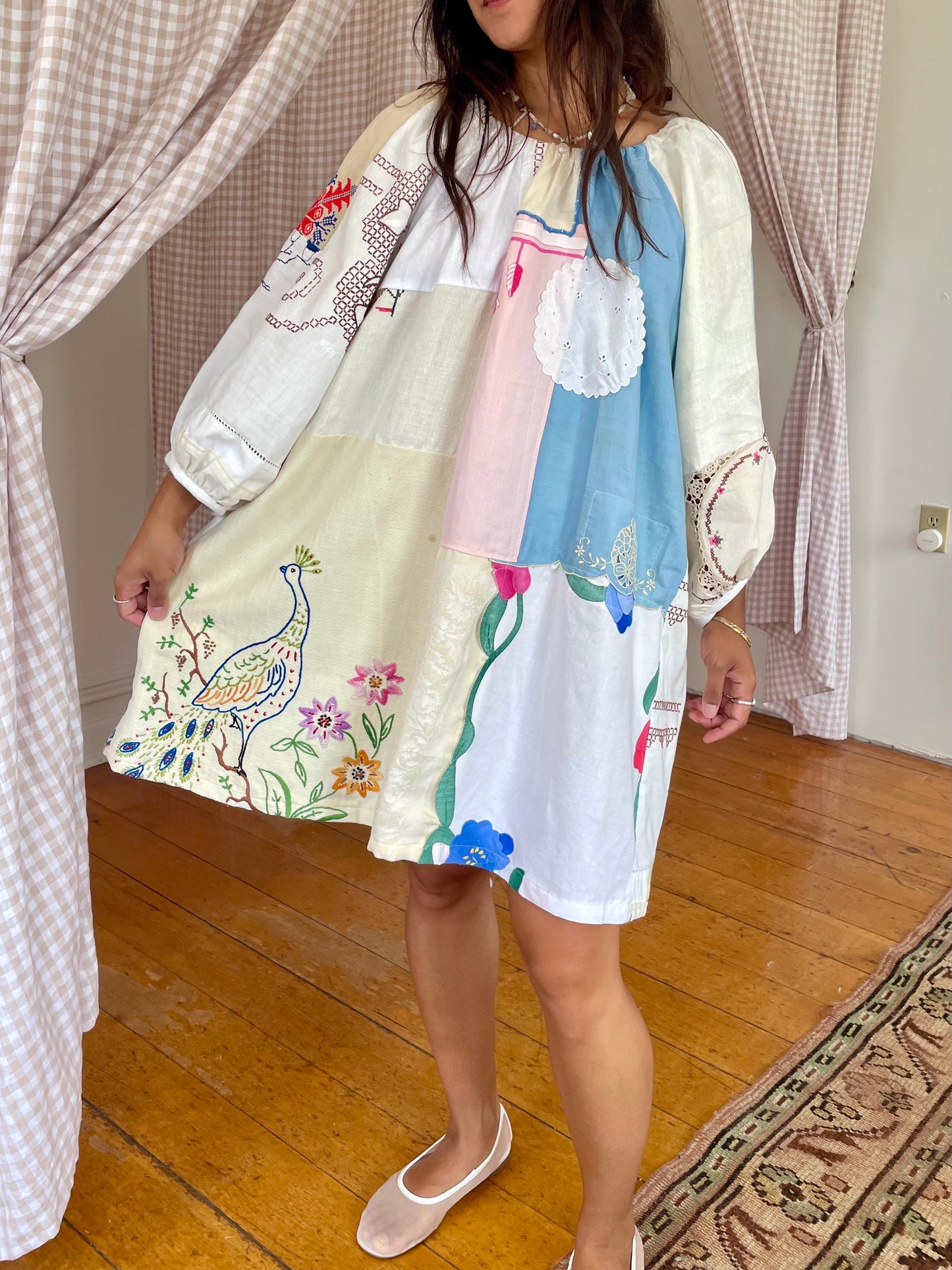 Linen Patchwork Dress - Peacock