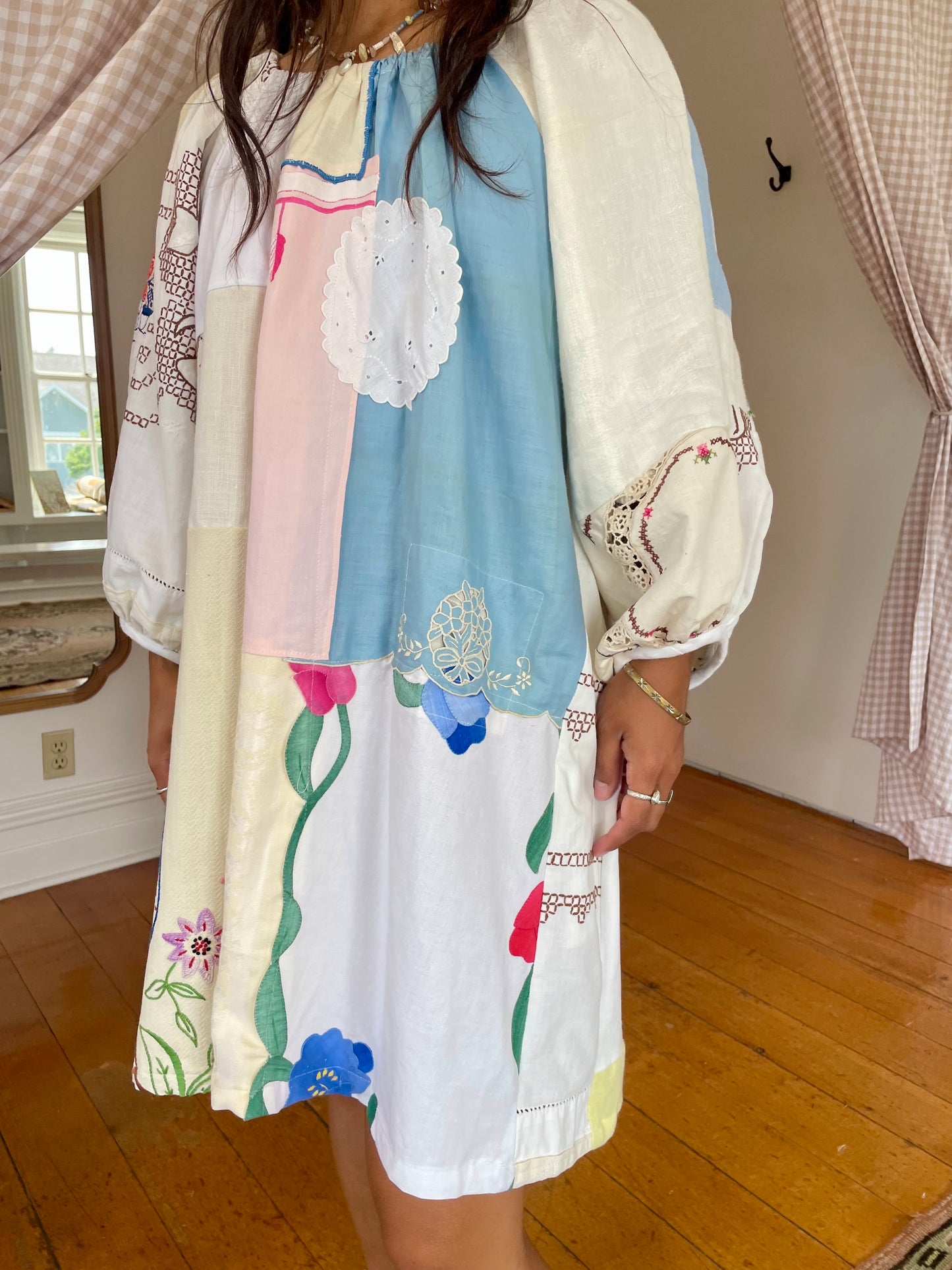 Linen Patchwork Dress - Peacock