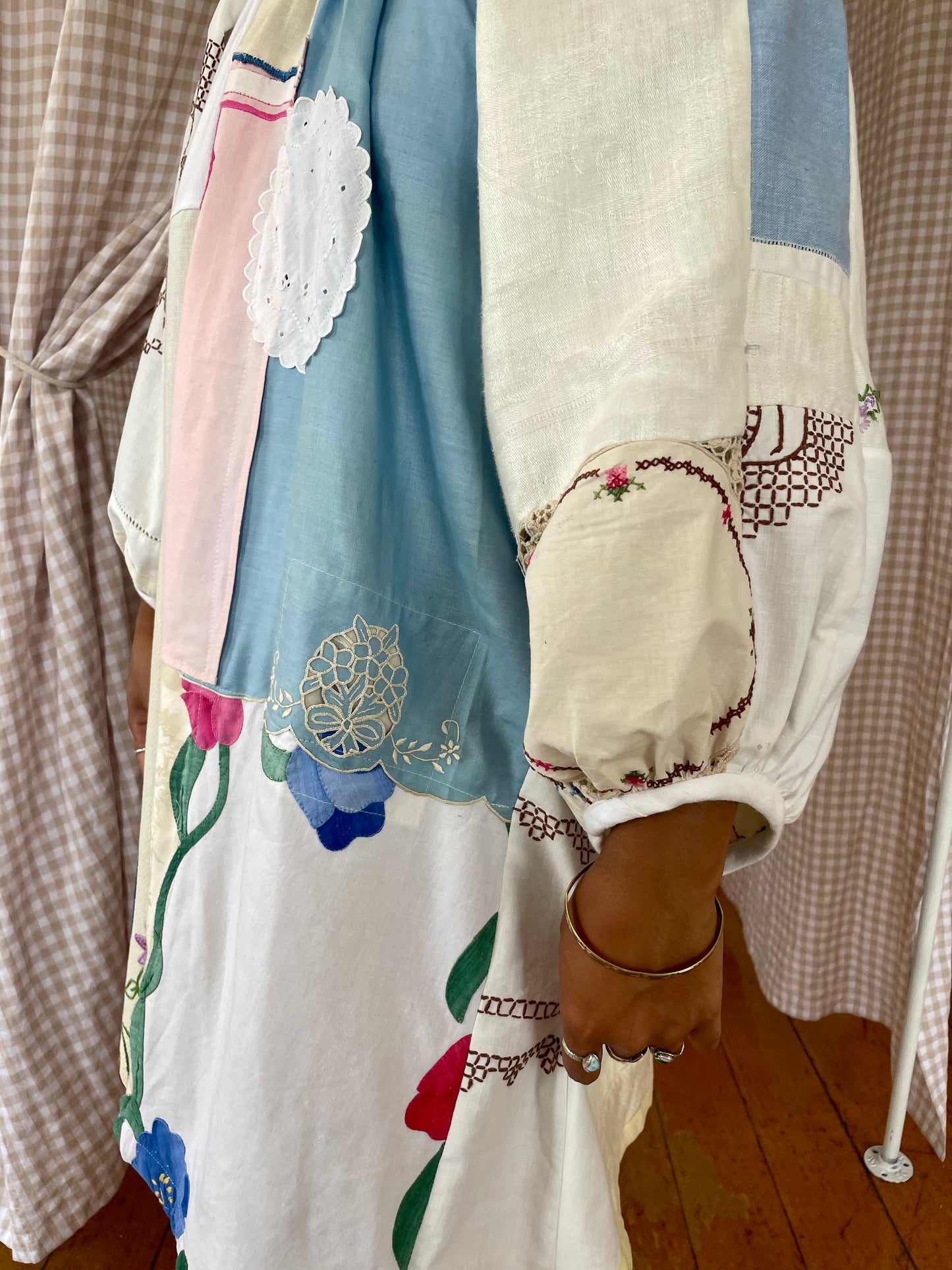 Linen Patchwork Dress - Peacock