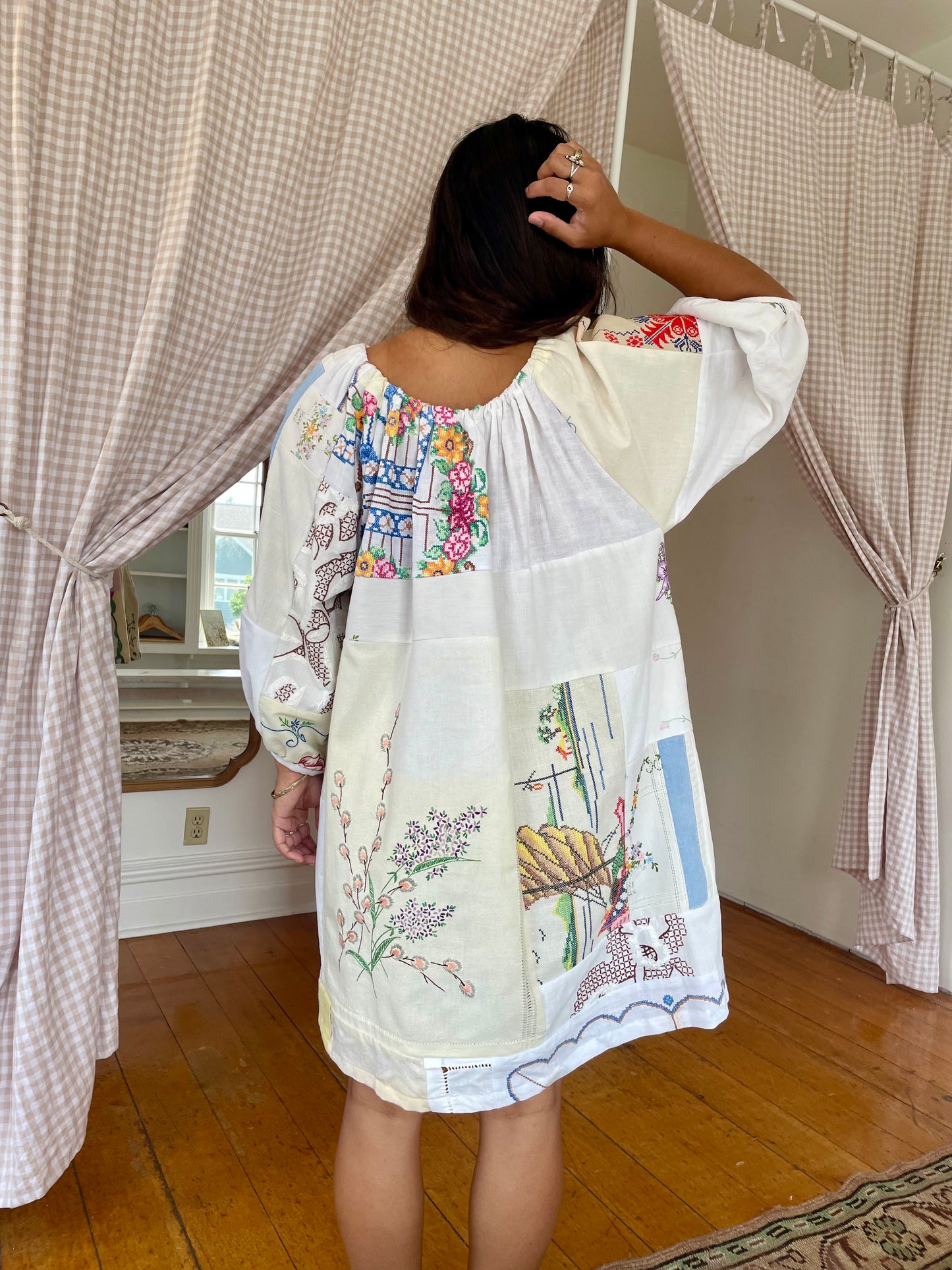 Linen Patchwork Dress - Peacock