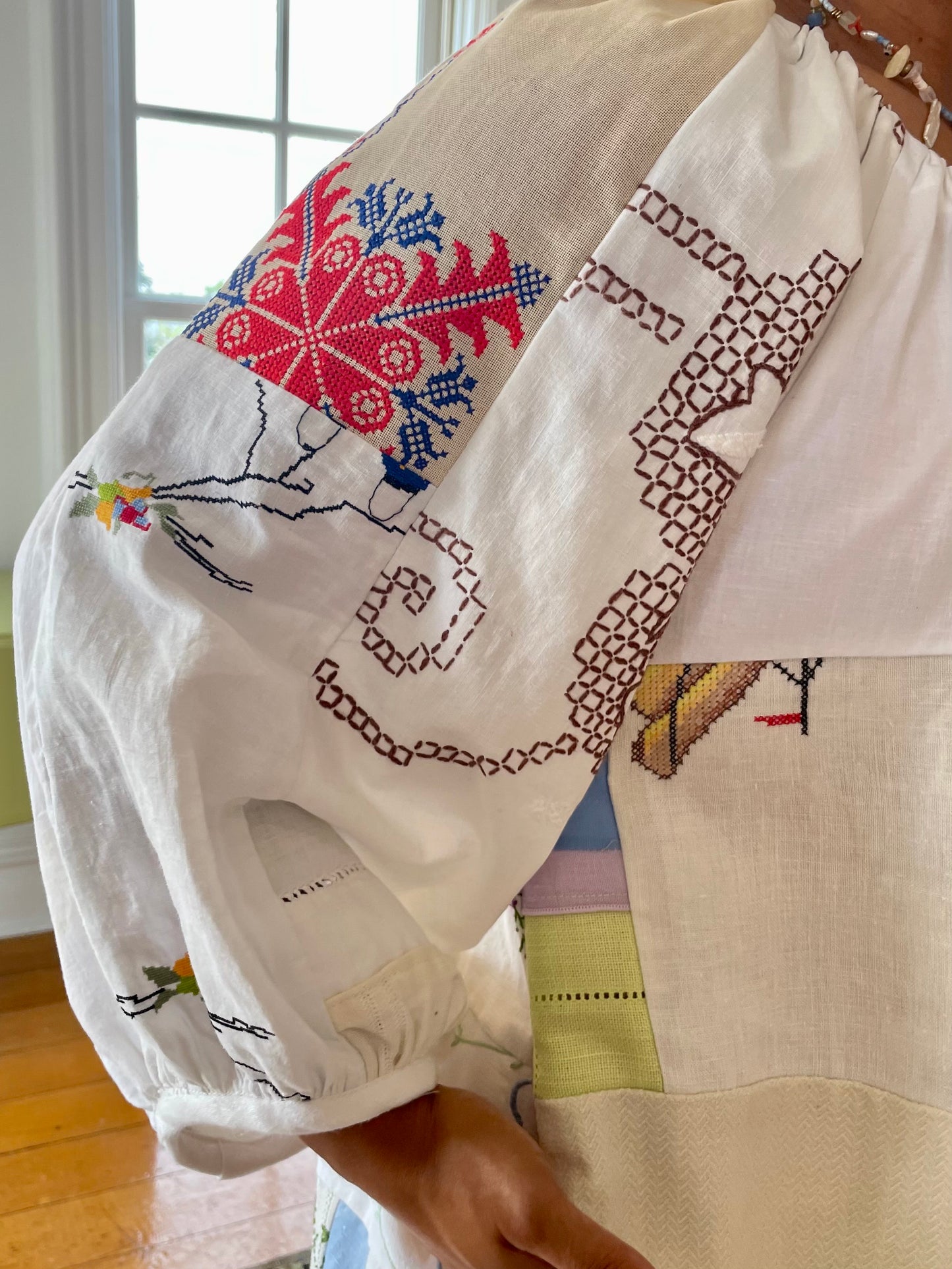 Linen Patchwork Dress - Peacock