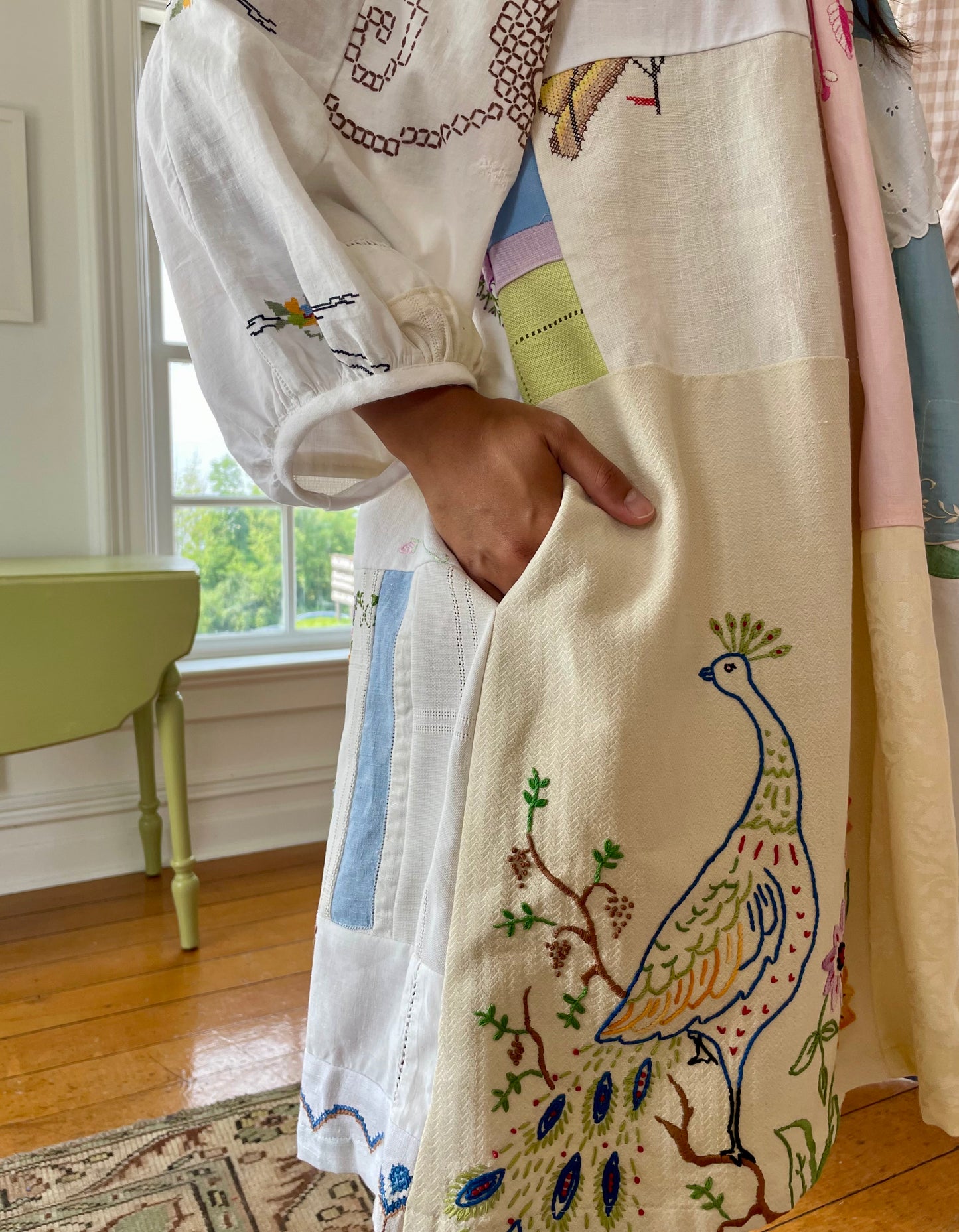 Linen Patchwork Dress - Peacock