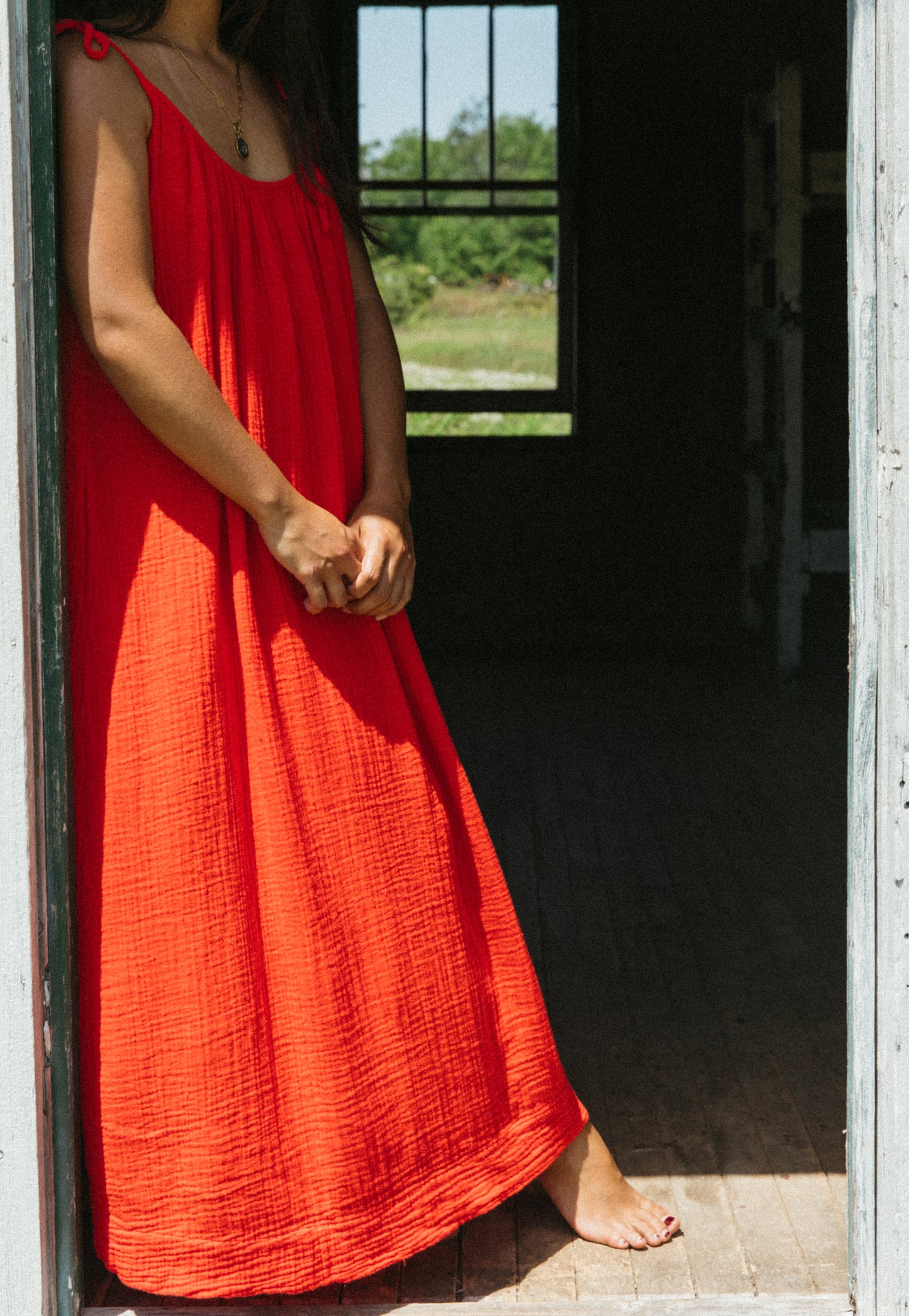Organic Gauze Dress - Cherry