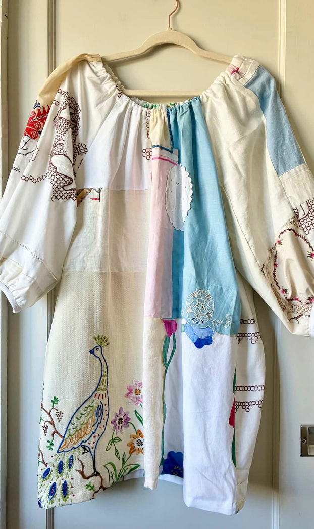 Linen Patchwork Dress - Peacock