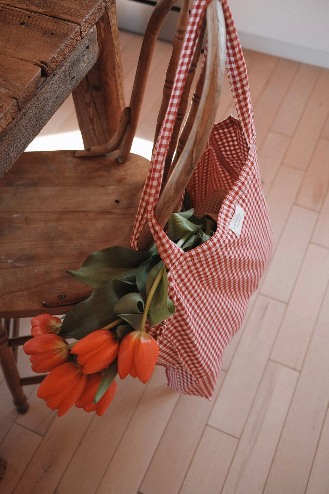 Organic Cotton Gingham Tote - Red