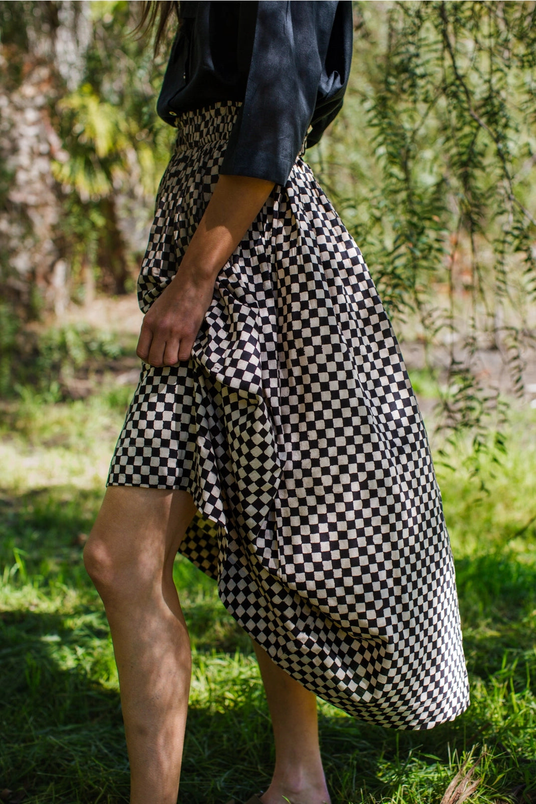 Block Printed Check Skirt