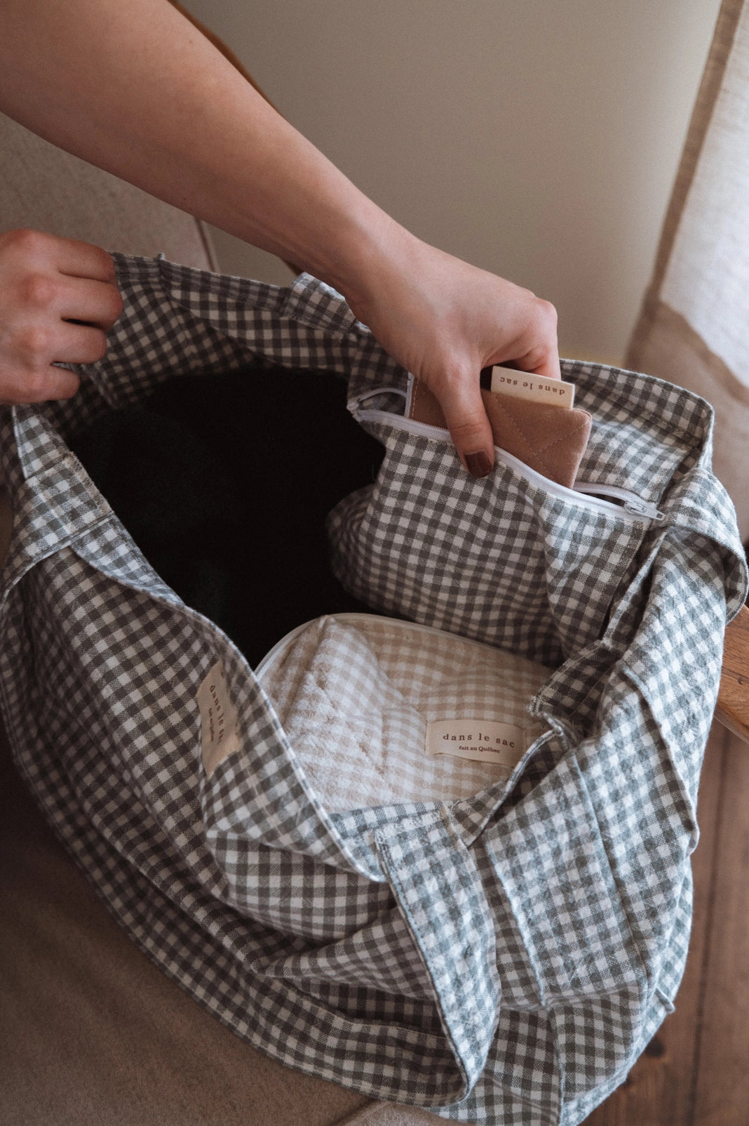 Organic Cotton Gingham Tote - Sage