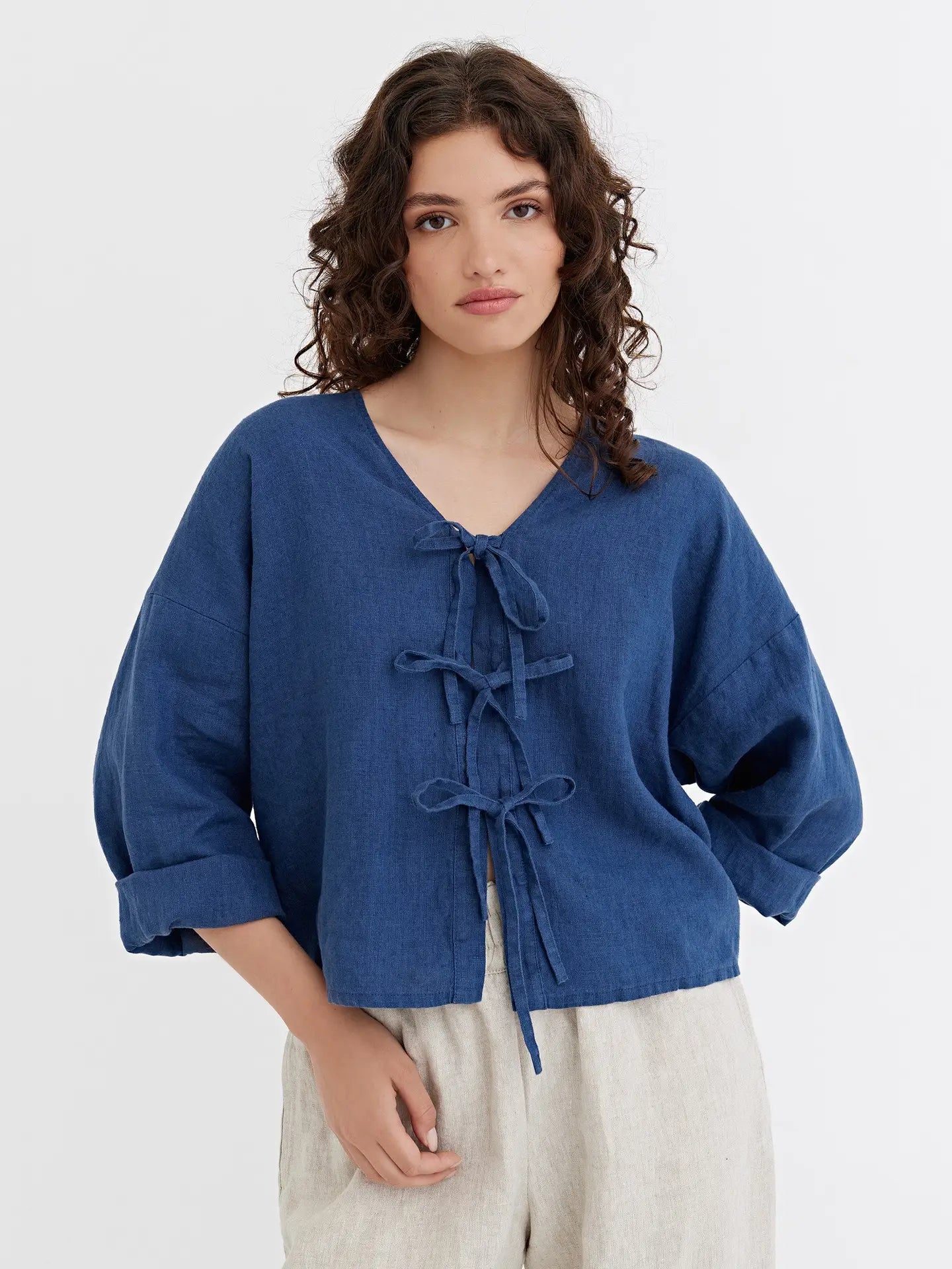 Linen Tie-Front Top