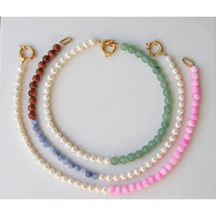 Halfsie Necklace - Jade & Pearl