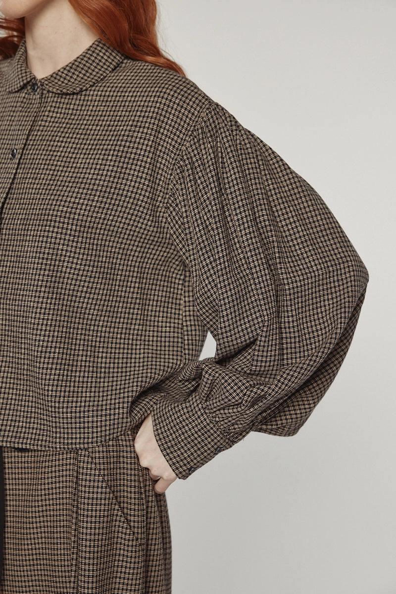 Checkered Volume Sleeve Blouse