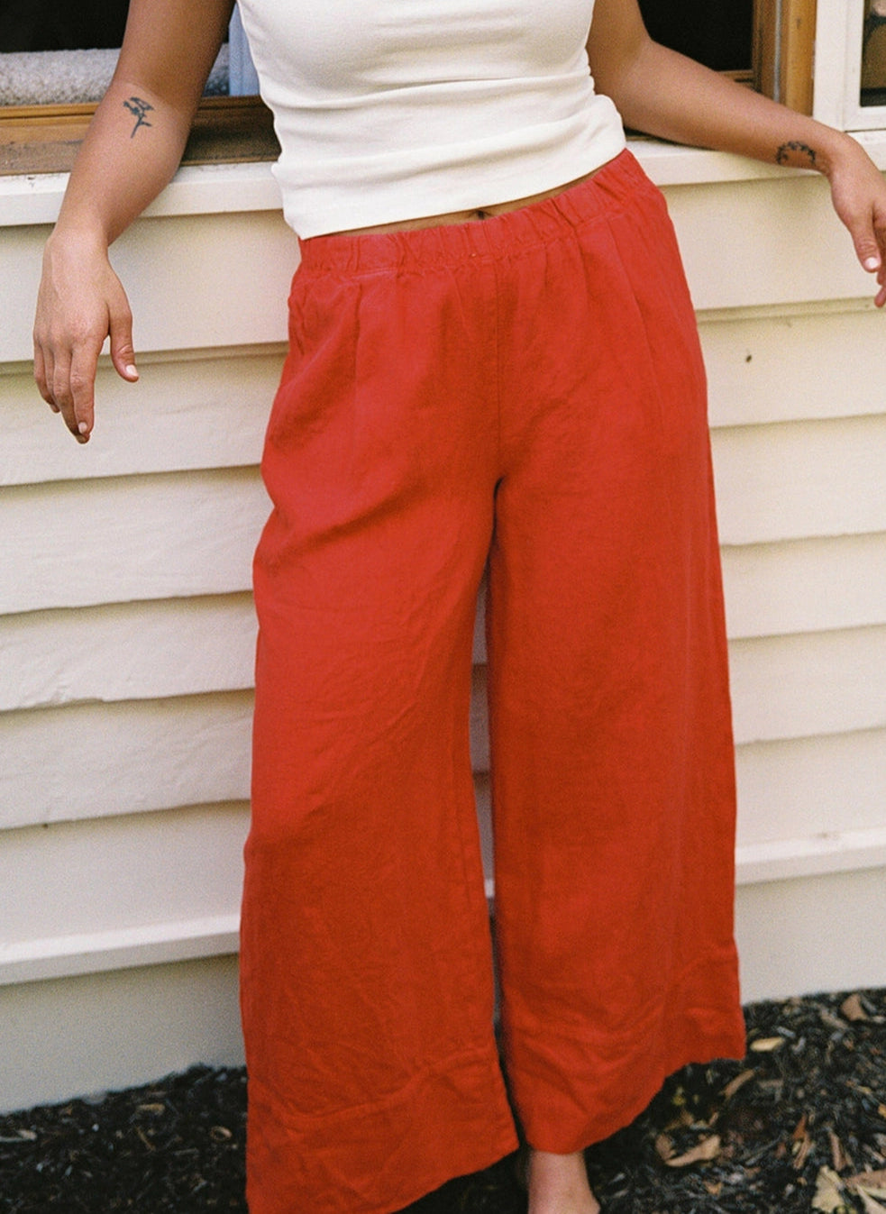 Linen Simple Pant - Cherry