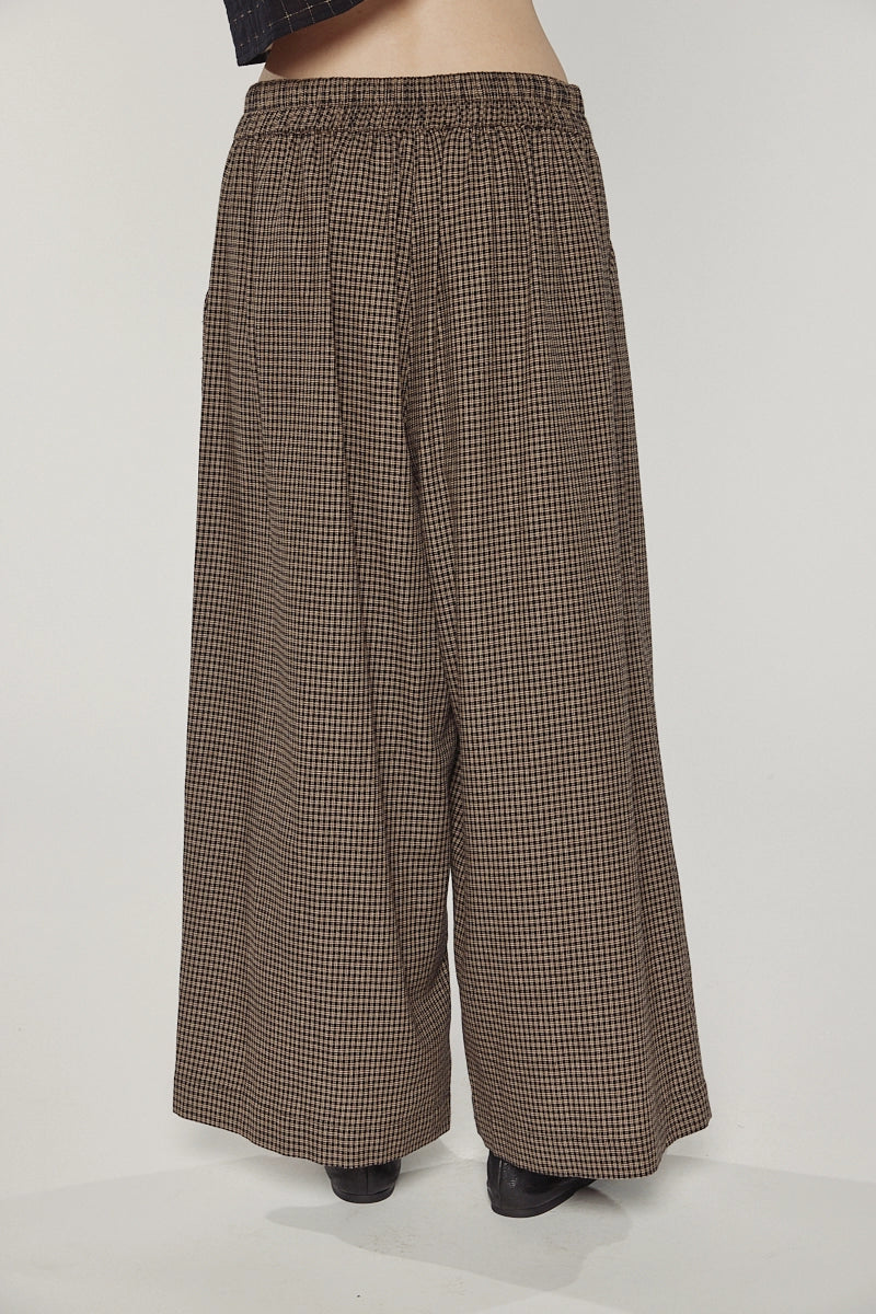 Wide Leg Straight Pants - Checkered