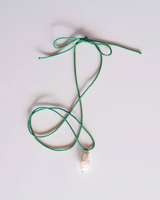 Rope Pearl Necklace - Sage Green