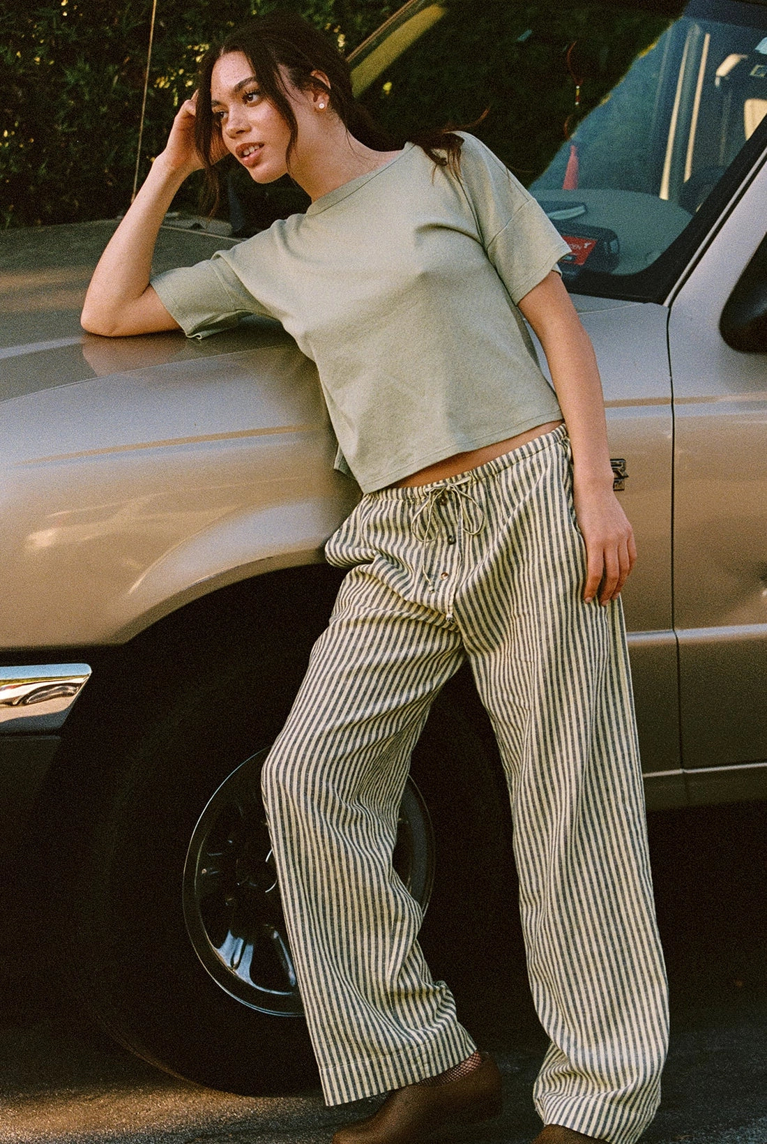 Laundered Stripe Pant | Lime Linen
