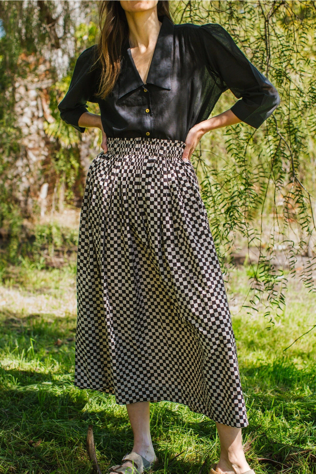 Block Printed Check Skirt