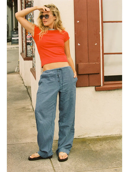 Laundered Stripe Pant | Blue Linen