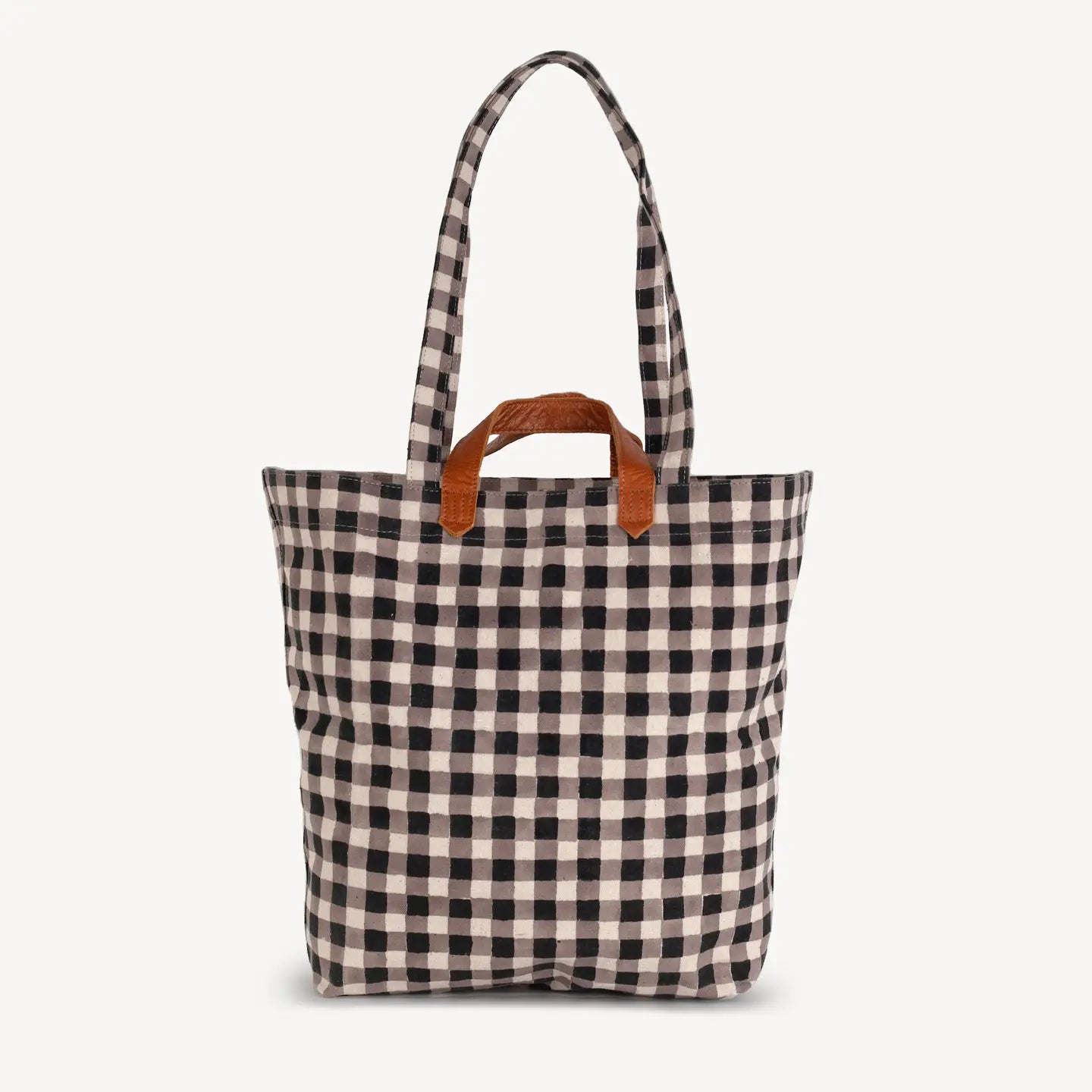 Block Printed Gingham Tote