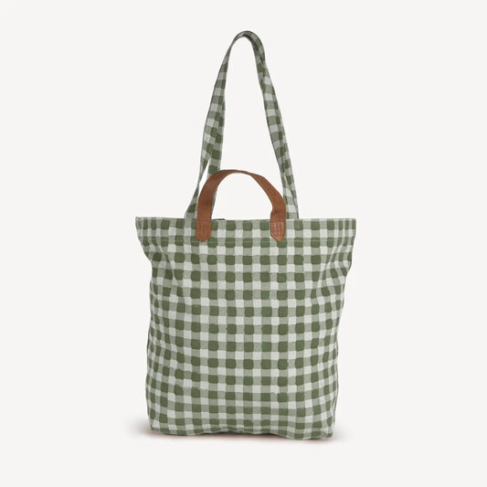 Block Printed Gingham Tote