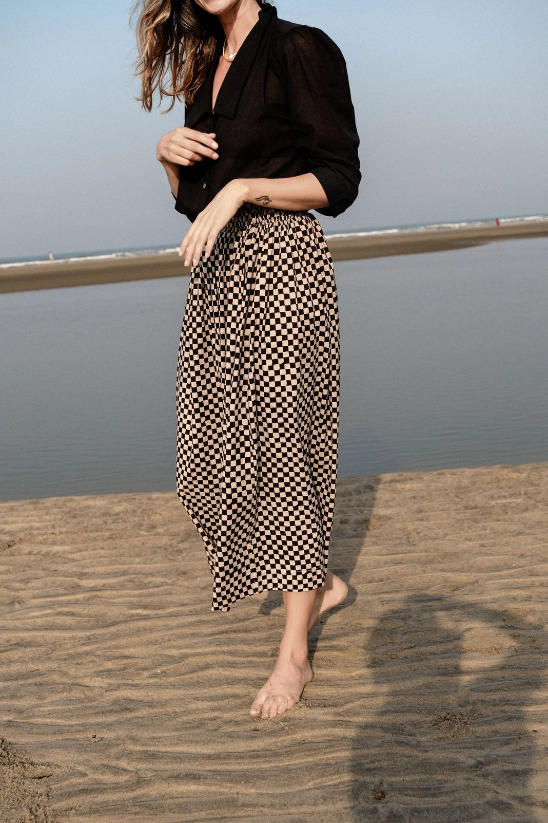 Block Printed Check Skirt