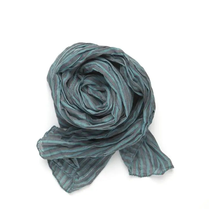 Organic Cotton Stripe Scarf - Turquoise Dove Grey