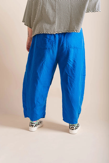 Linen Barrel Pants | Bright Blue
