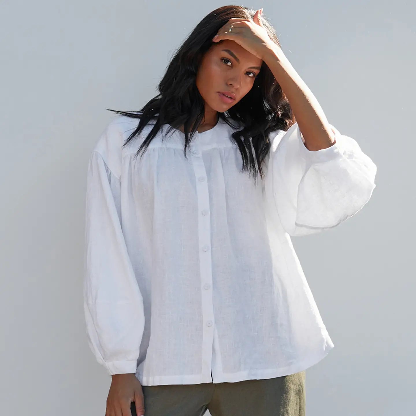 Linen Lantern Sleeve Top