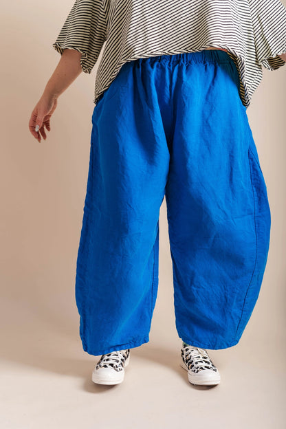 Linen Barrel Pants | Bright Blue