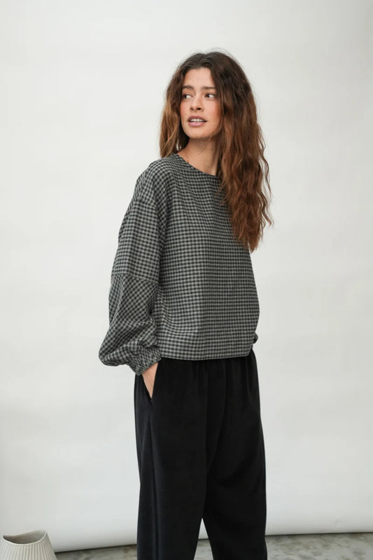 Recycled Cotton Blouse | Grey Gingham