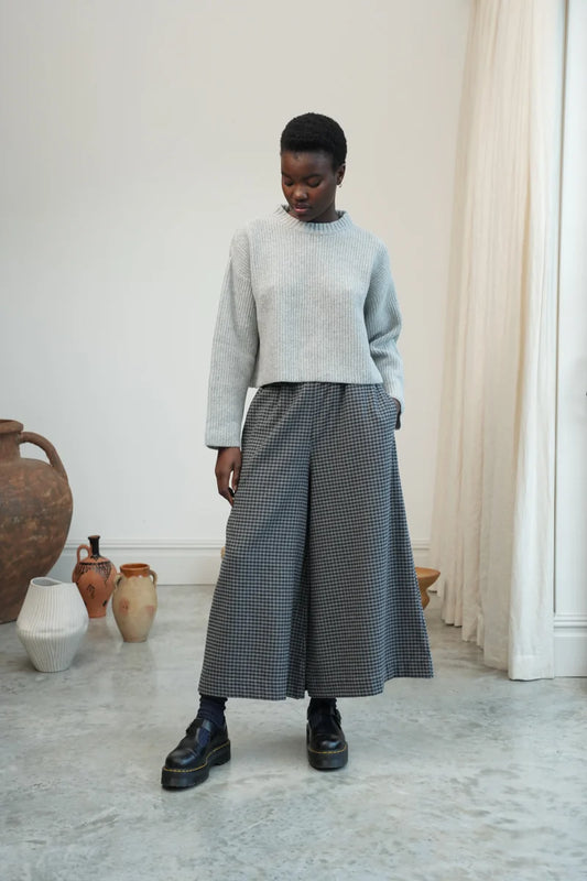 Recycled Cotton Trousers | Grey Gingham