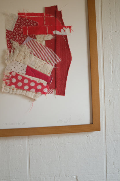 Reclaimed Textiles Original Art - Crimson Stitch