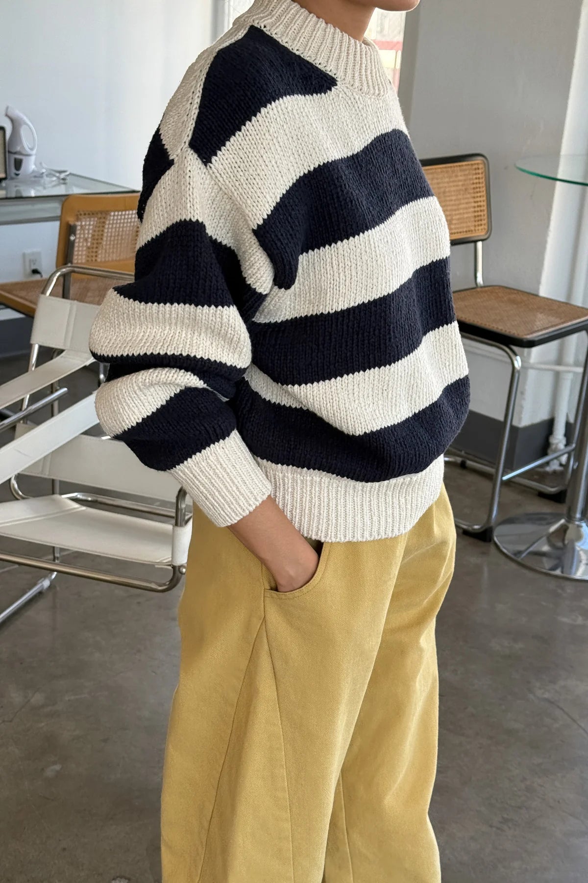 Zoe Cotton Sweater - Navy Stripe