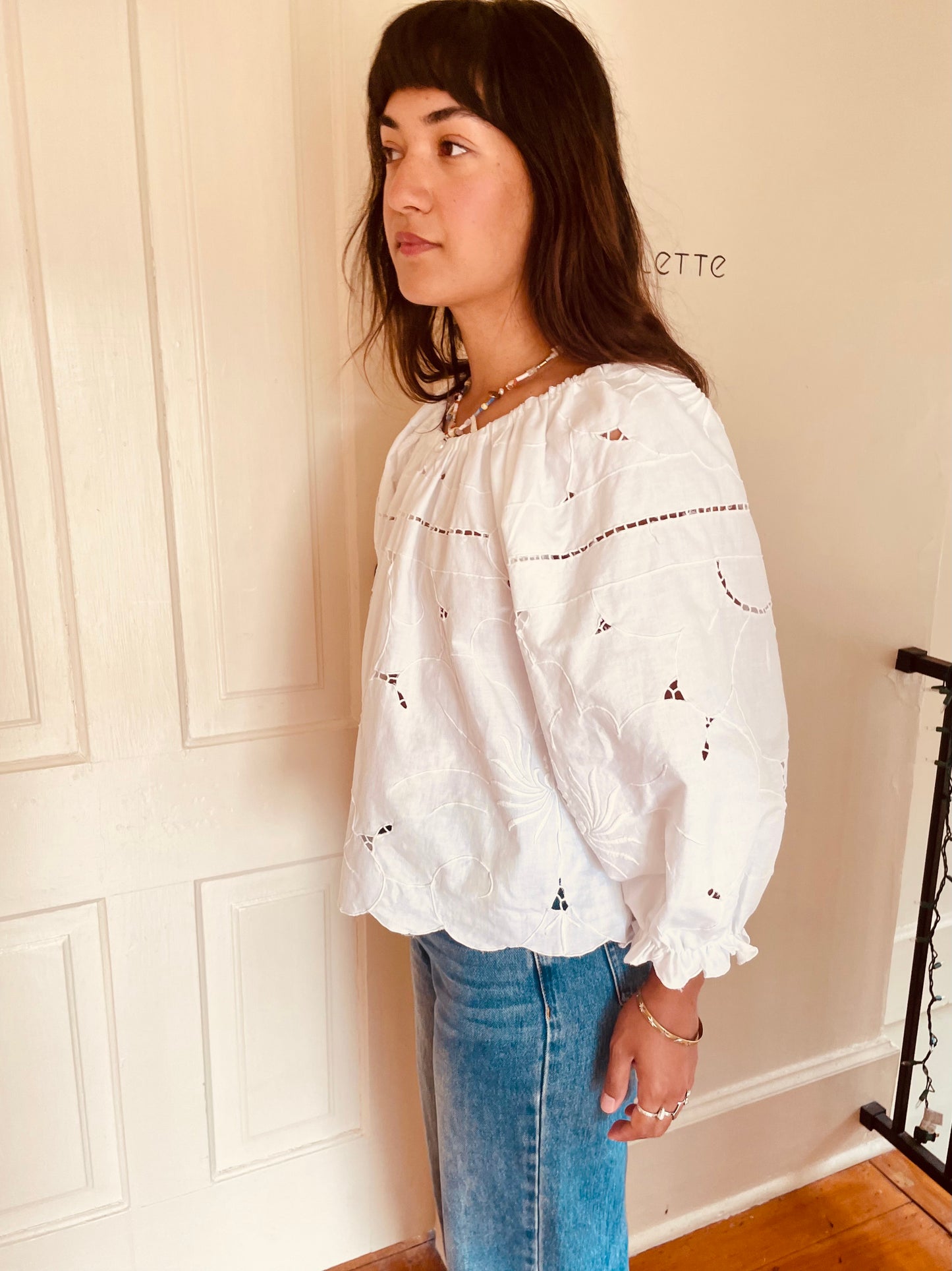 Linen Patchwork Top - Cutwork White